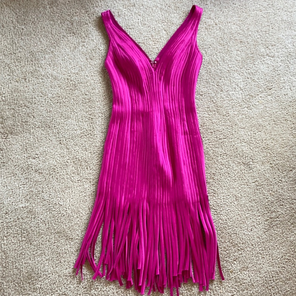 Tadashi hot pink fringe dress